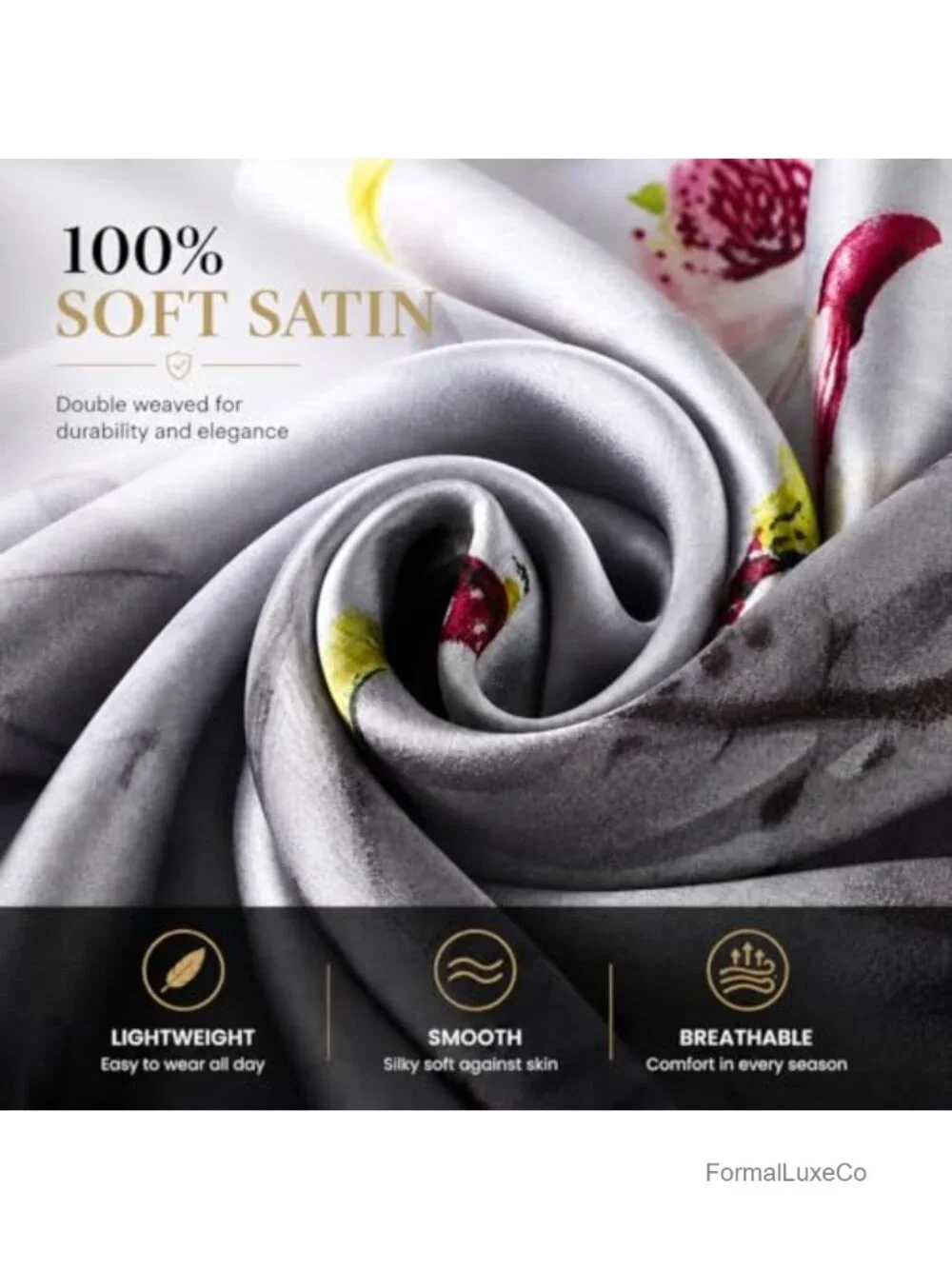 Large Lightweight Satin Silk Scarf Wrap for Hair, Neck, Shoulder, Hijab
